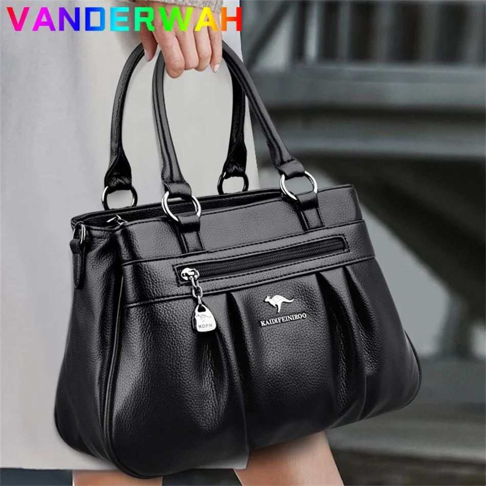 

Quality Women's Leather Top Handle Bag Female Shoulder Crossbody Shopper Sac Bolsa Feminina Luxury Designer Lady Ruched Handbags