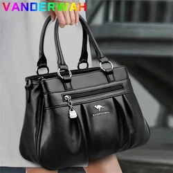 Quality Women's Leather Top Handle Bag Female Shoulder Crossbody Shopper Sac Bolsa Feminina Luxury Designer Lady Ruched Handbags