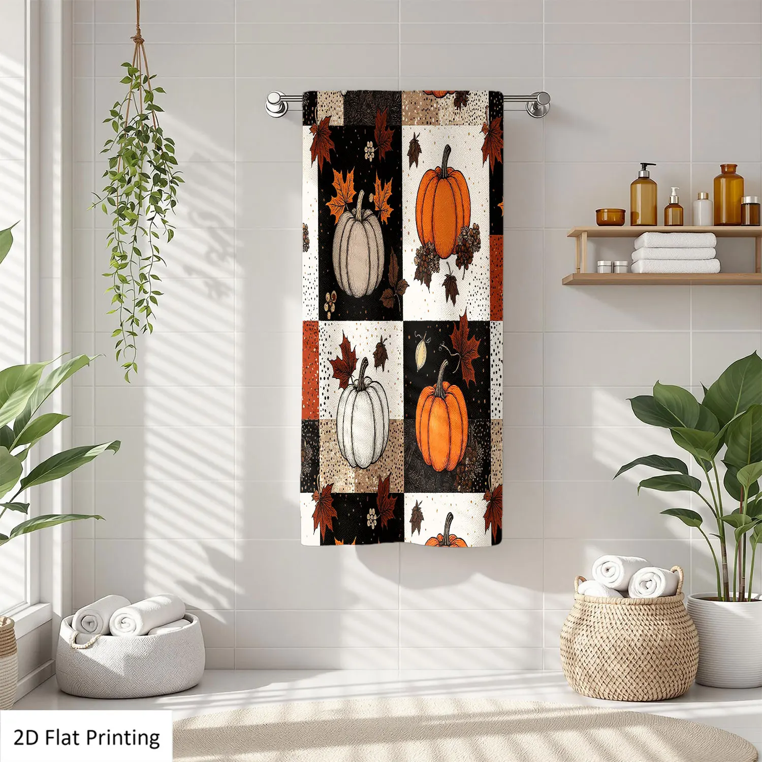 

1Pc Halloween Pumpkins Leaves Geometric Style Bathroom Hand Towel Bath Towel, Multiple Size Microfiber Polyester Towel, Unique Home Decorative Kitchen Towels, Festival Bathroom Accessories Decor, Quick Dry and Absorbent
