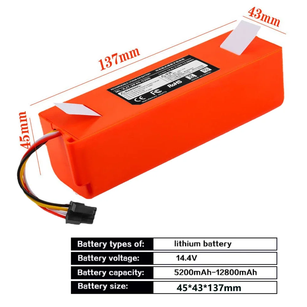 14.4V 12800mAh Robotic Vacuum Cleaner Replacement Battery For Xiaomi Roborock S55 S60 S65 S50 S51 S5 MAX S6 Parts