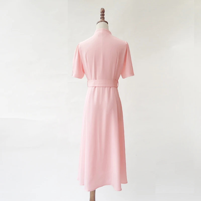 Princess Kate Middleton Pink Solid Dress Elegant OL Office Ladies Dresses 98008