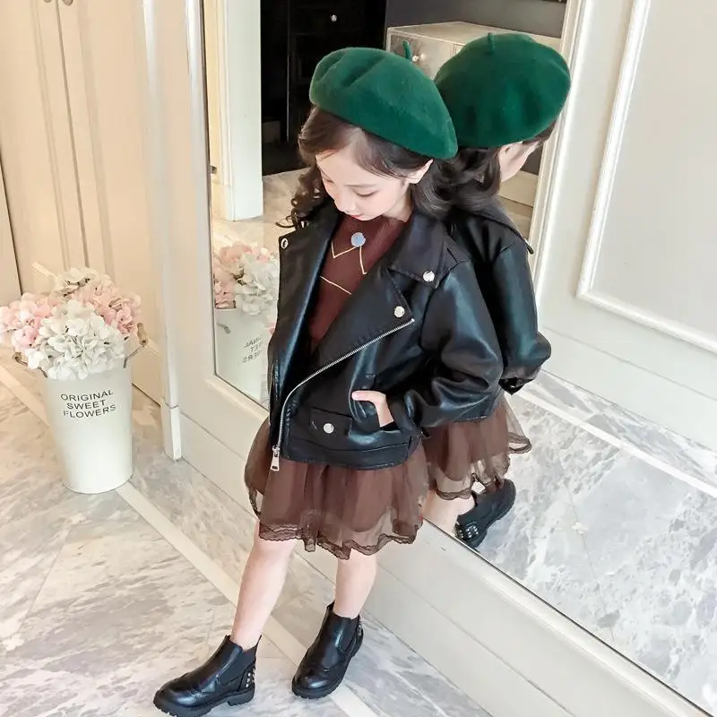 Girls Boy Top Cool PU Jackets Kids Baby Leather Jacket Spring Autumn Coat Children Clothes Overcoats 2-10T