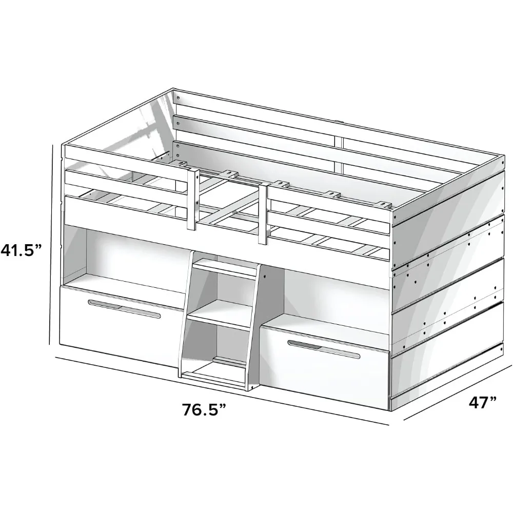 سرير علوي منخفض من الخشب الصلب مع درج تخزين وسلم ، سرير مزدوج الحجم ، سرير مزرعة للأطفال ، بني من خشب البارنوود