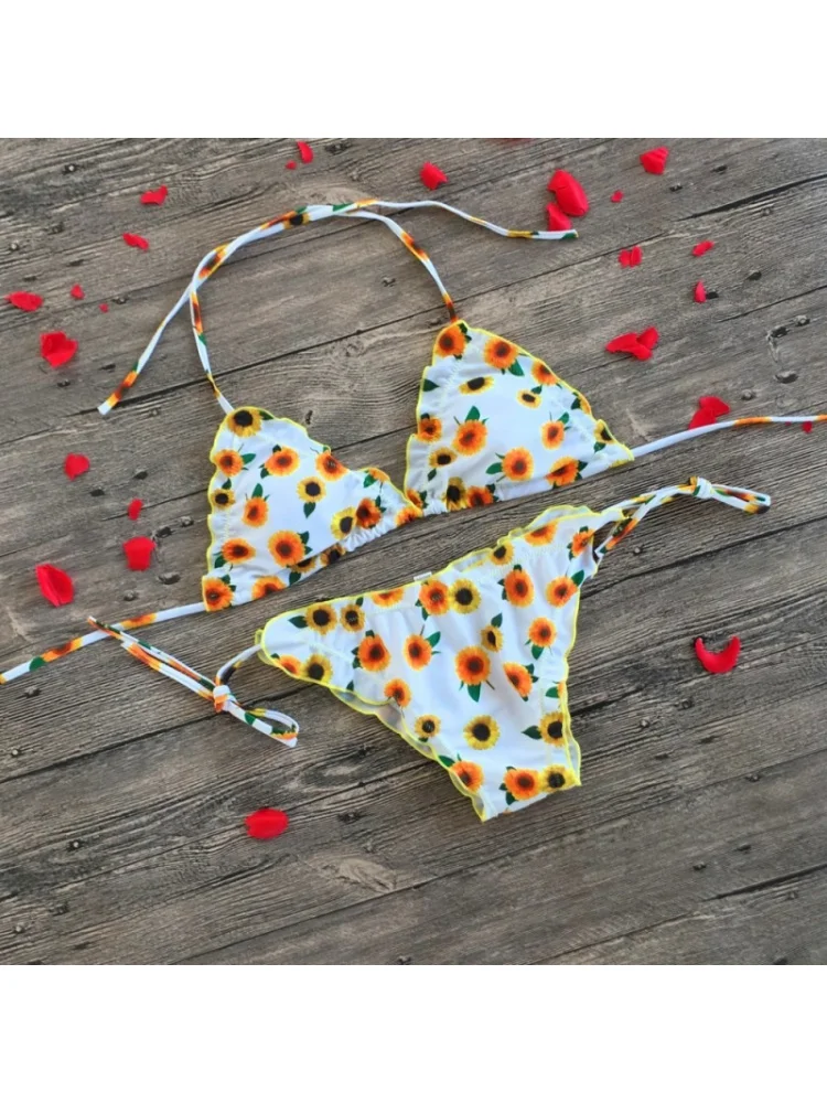 Sexy sunflower triangle two-piece bikini swimsuit