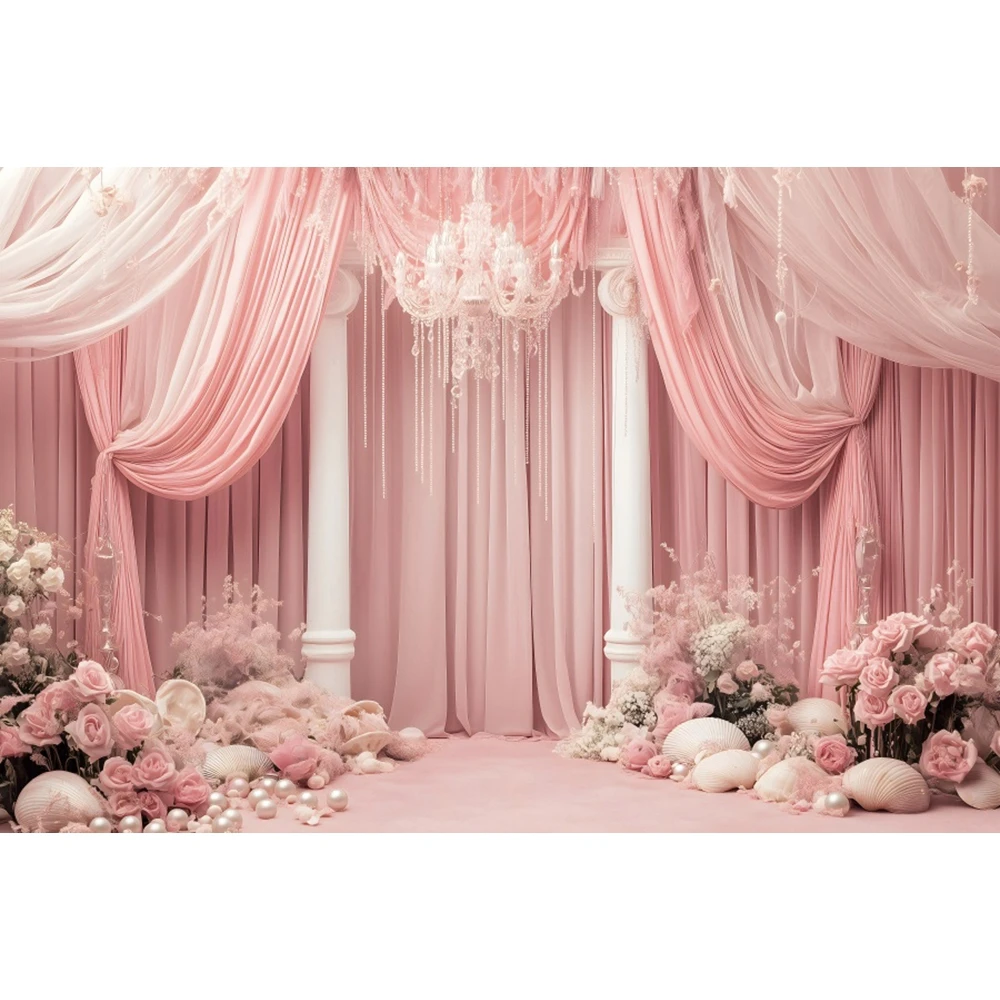 Wedding Bridal Shower Photography Backdrop Flowers Curtain Birthday Party Portrait Photocall Background Decor Photo Studio Props