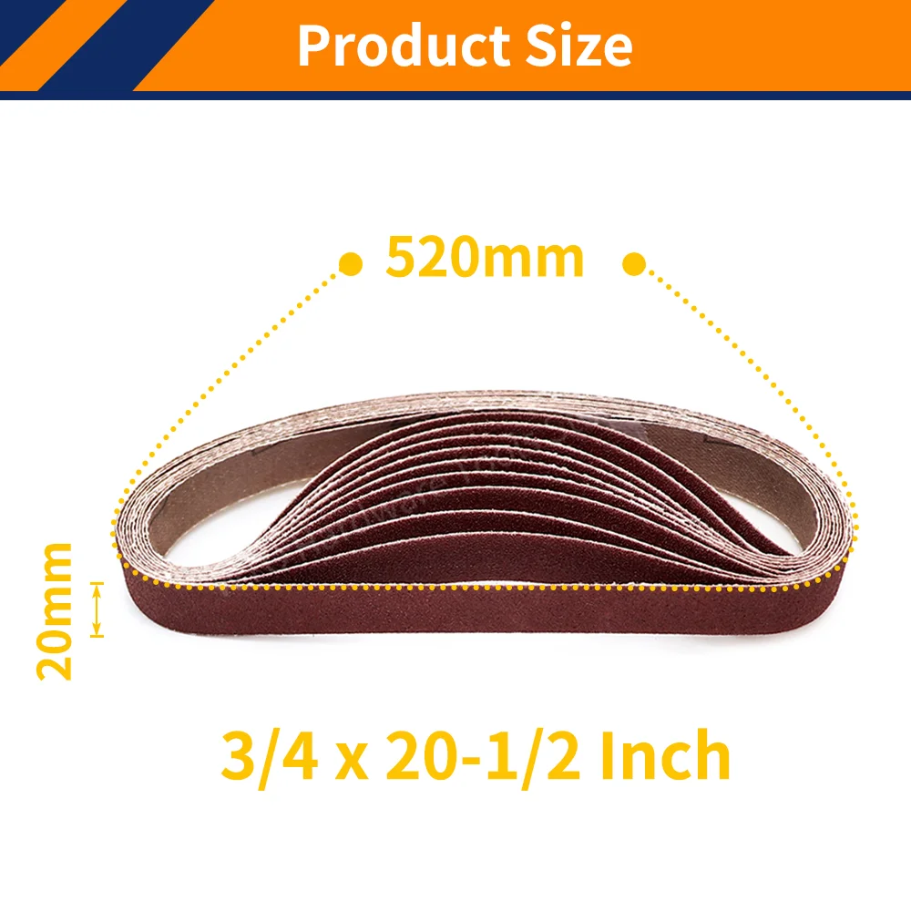 10PCS 520 * 20 mm Sanding Belts, 40-1000 Grits Aluminum Oxide Sanding Belt Sander Belt, for Polishing Wood Soft Metal Grinding