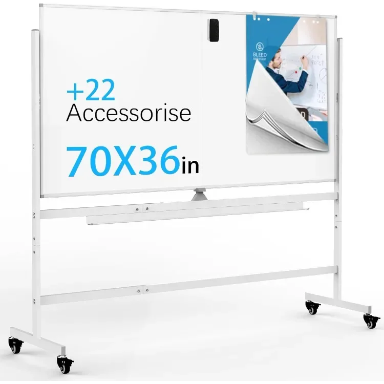 White Board Dry Erase Magnetic Board 70 x 36 Double Sided Rolling Whiteboard, Large whiteboard with Stand,Big