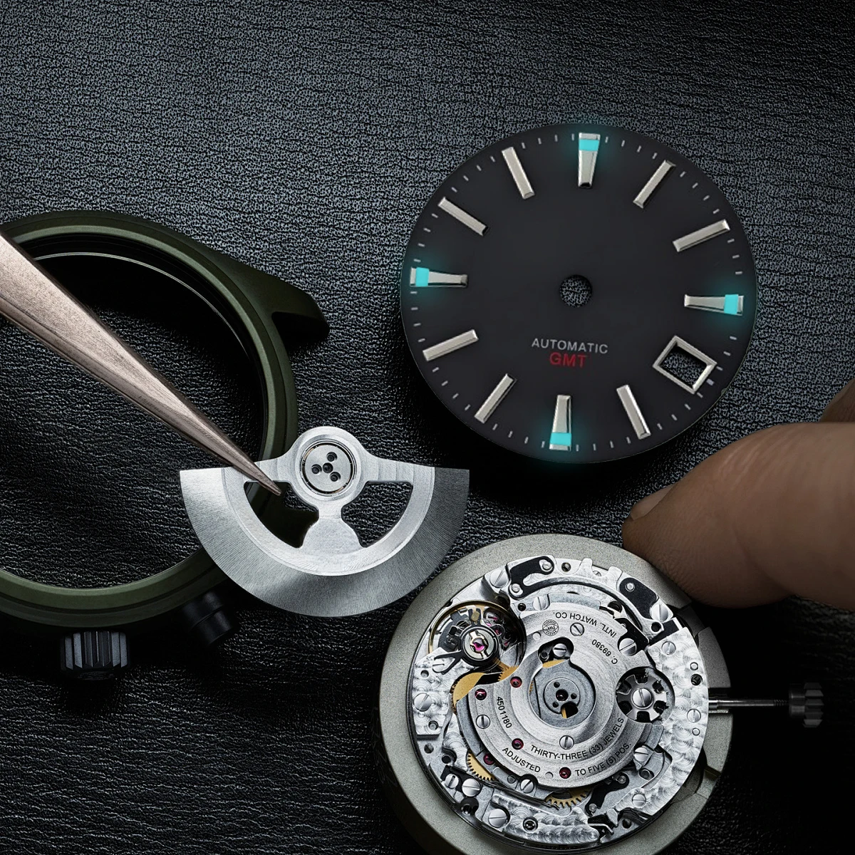 28.5mm No logo Sports GMT Sunburst 3D Watch Dial for Grand Seiko NH35/34 Spring Drive Automatic Movement BGW9 Case Mod Parts view 4