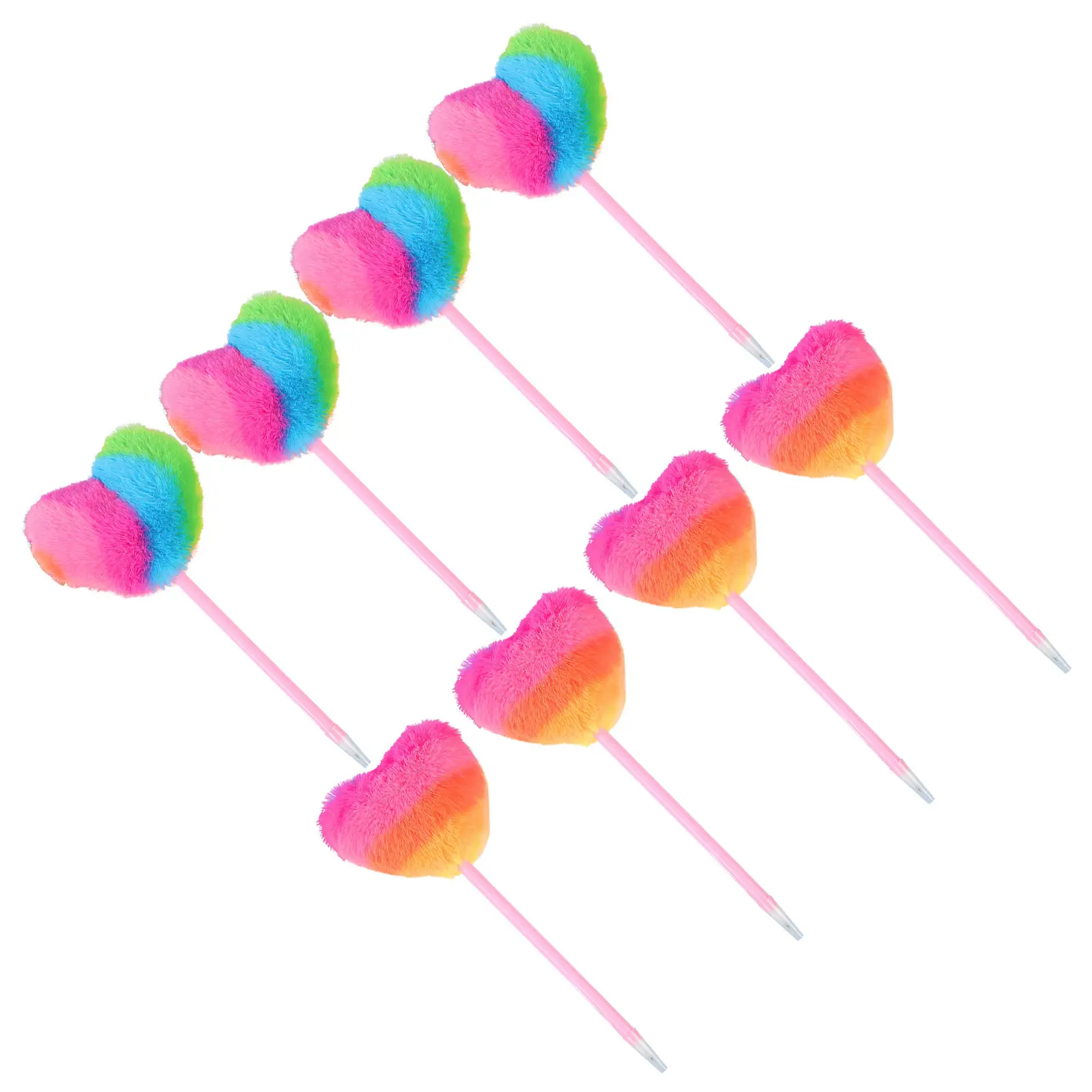 

8Pcs Heart Ballpoint Pens Pom Pom Plastic Writing Pens Cute Supplies Smooth Ink for Journaling Office Fun