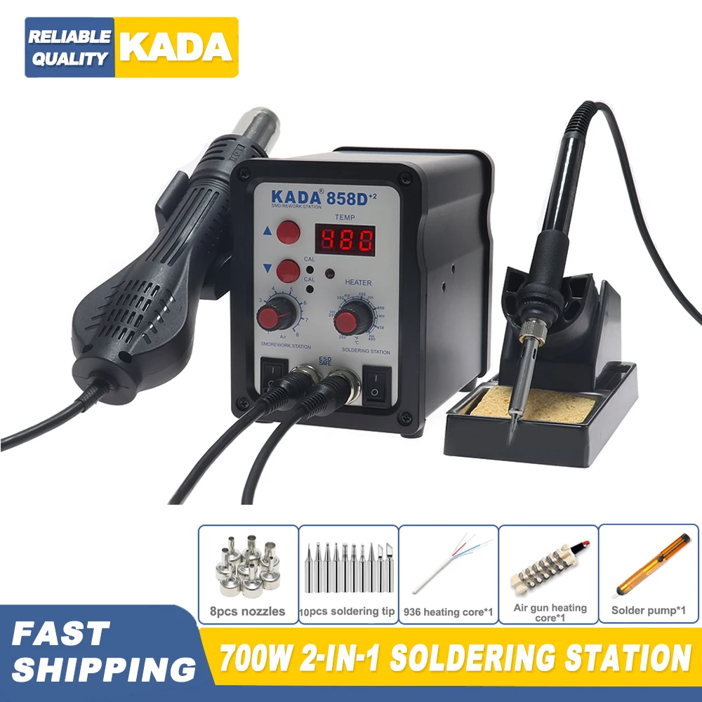 KADA 858D 8586 Soldering Station 2 In 1 Digital ESD Hot Air Blower Heat Gun Welding Solder Iron SMD Desoldering Rework Station