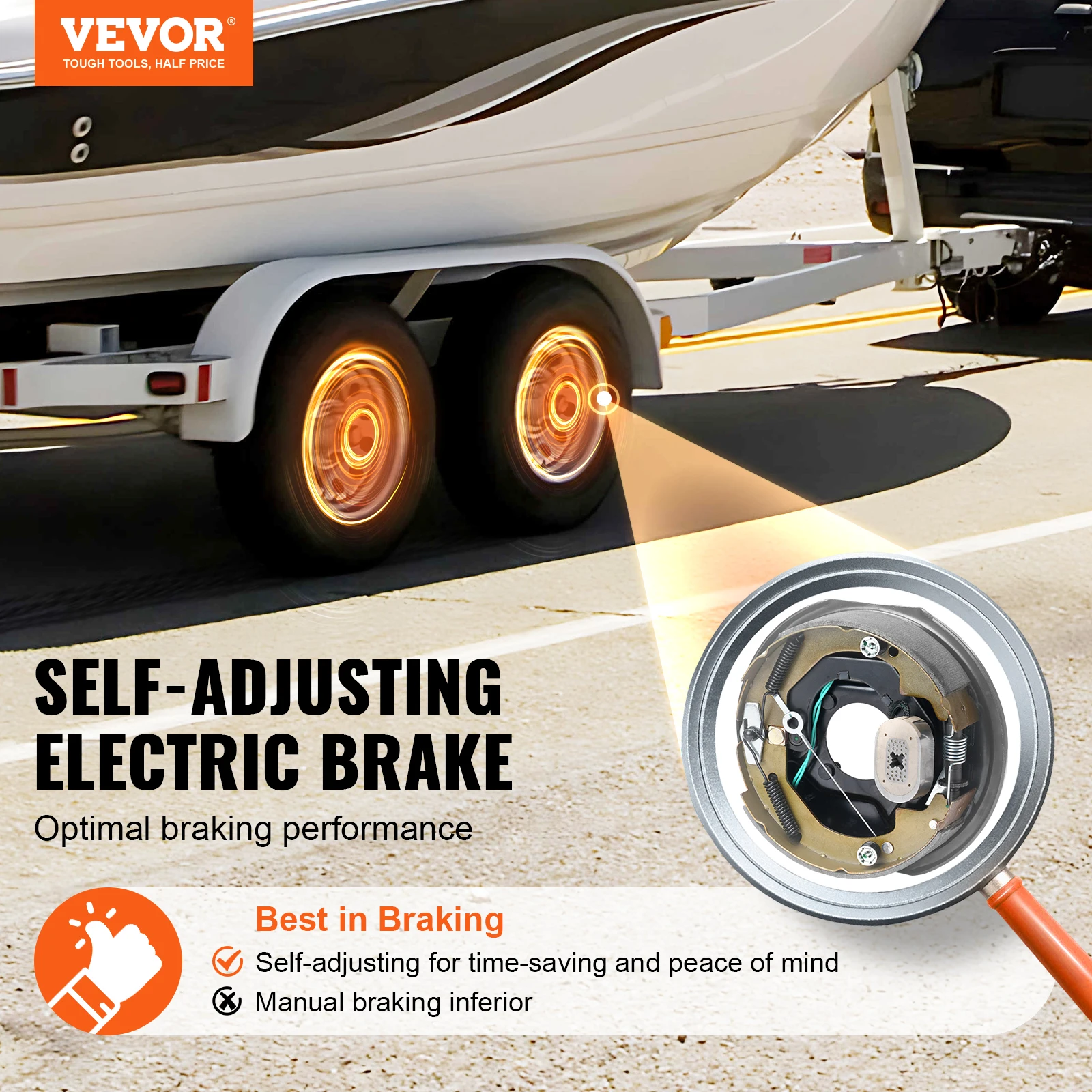 VEVOR 1 Pair 3500/7000 lbs Electric Trailer Brake Assembly Self-Adjusting Axle Backing Plates for Brake System Part Replacement