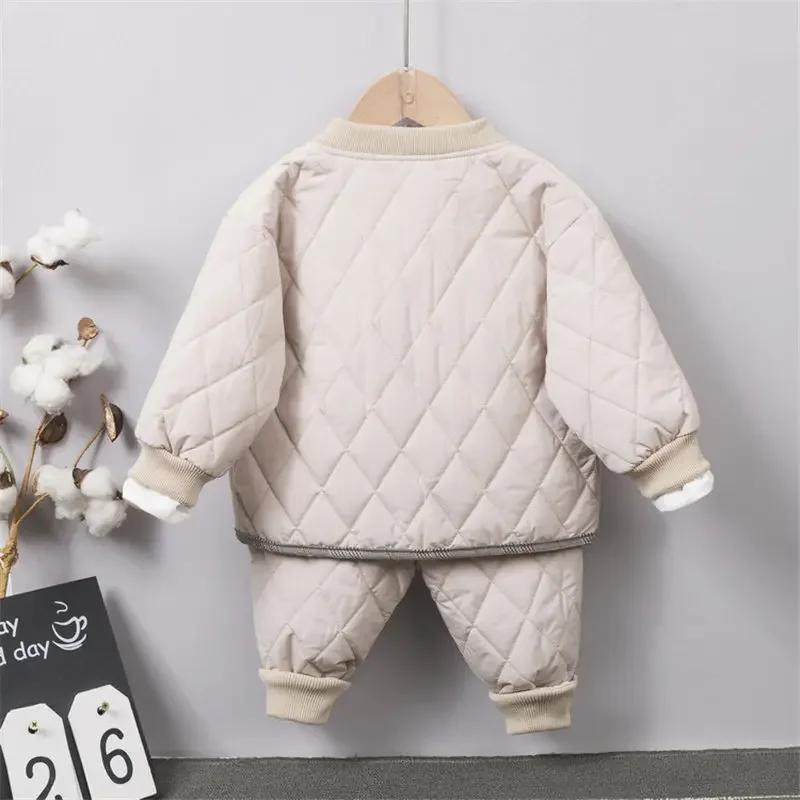 NEW Warm Coat Cute Infant Newborn Kids Girls Solid Clothes Long Pants 2pc/set Outfit Cotton Kids Boys Tracksuit Set 0-4 Years