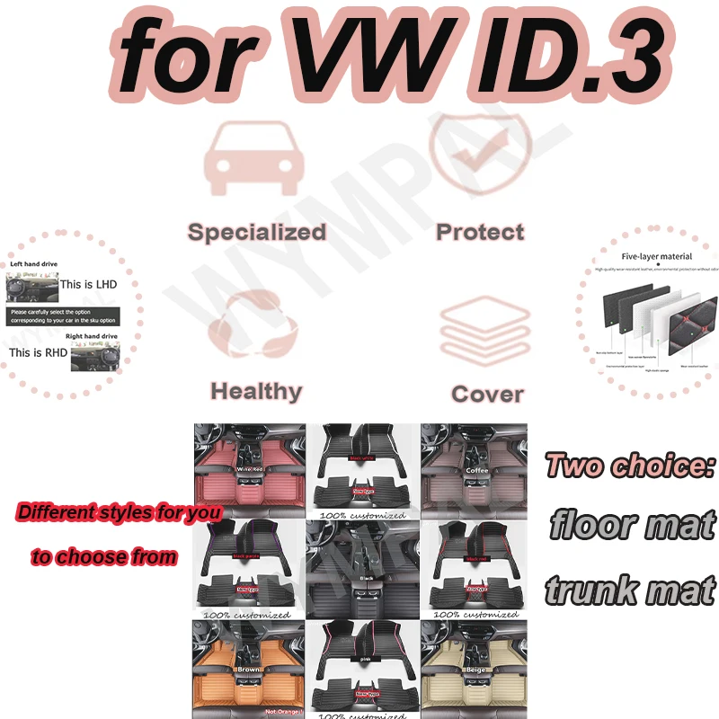 

LUXURY Car Mats For VW VW ID.3 ID3 ID 3 2019 2020 2021 2022 Protective Pad Floor Mats Carpets Leather Mat Car Accessories