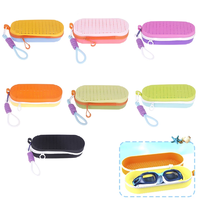 실리콘 수영 고글 케이스 수영 고글 보호 케이스 배수구 지퍼 선글라스 케이스 여성용 남성용 어린이 수영 선수