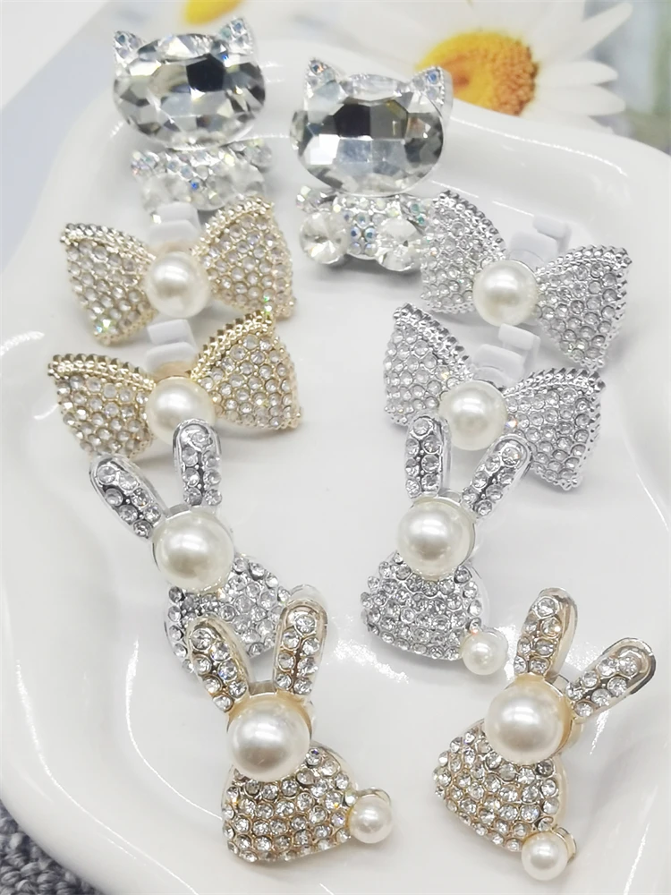 2PCS Nette Bling Katze Schuh Spitze Charms ABS Strass Silbrig Bogen Schnürsenkel Zubehör DIY Luxus Kaninchen Dekor Schuh Clip fit Stiefel – Detail 9