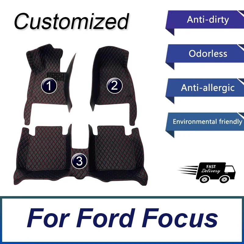 Custom Leather Car Floor Mat For Ford Focus 2006 2007 2008 2009 2010 Interior Details Auto Carpet Rugs Foot Pads Accessories