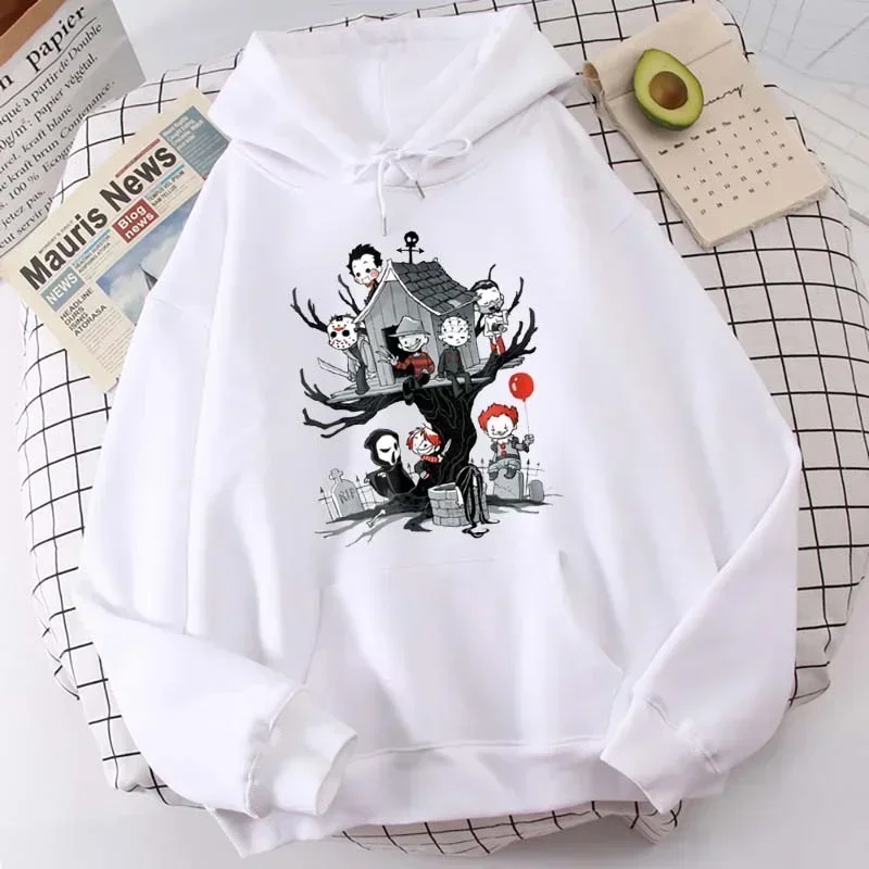 

Satan Halloween Horror Ghost round neck short women Japanese top girl comic graphic funny street trend Female Graphic Hoodies