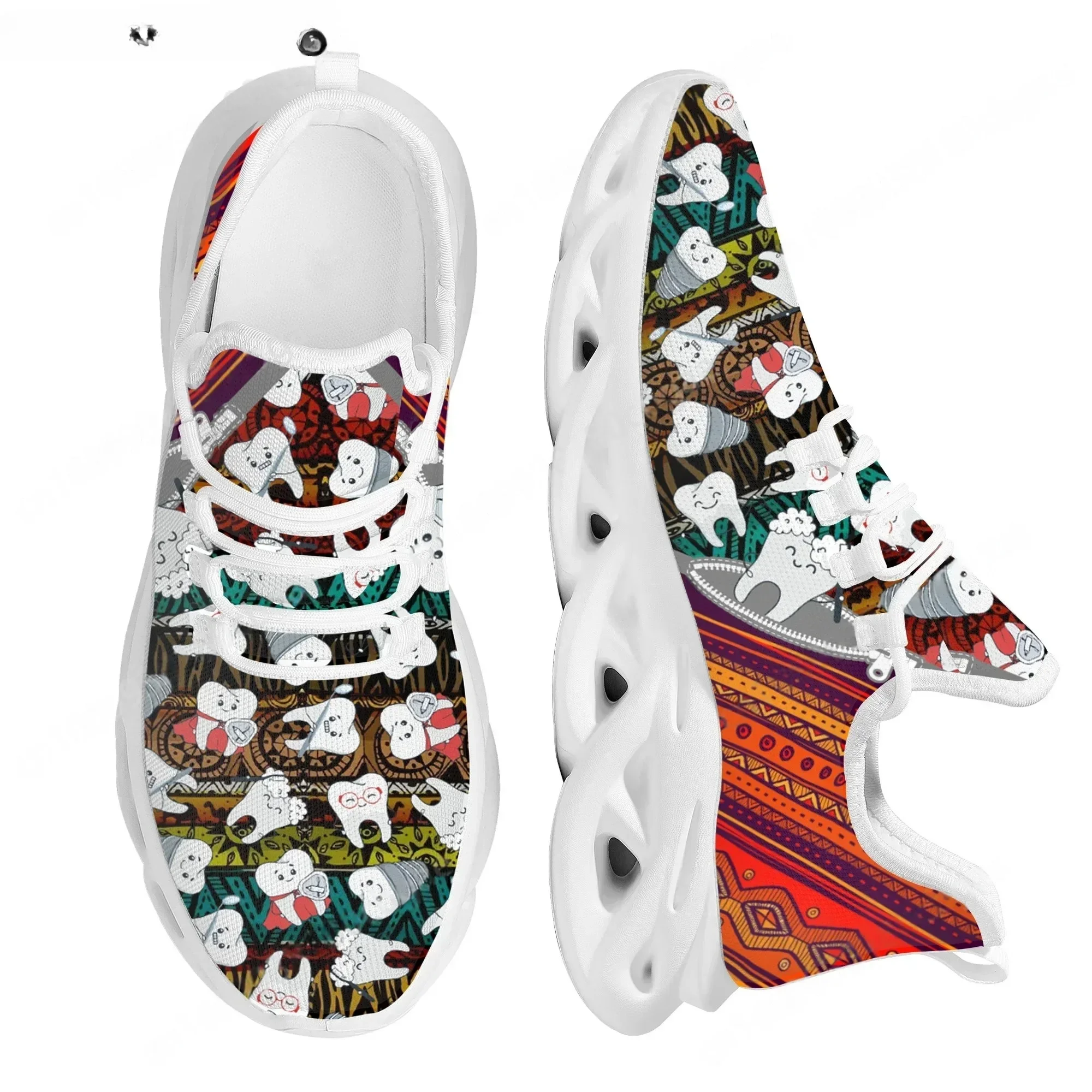 

Модные женские кроссовки с мультяшным принтом зубов, дышащие, сетчатые, повседневные, удобные для работы, Zapatos Mujer