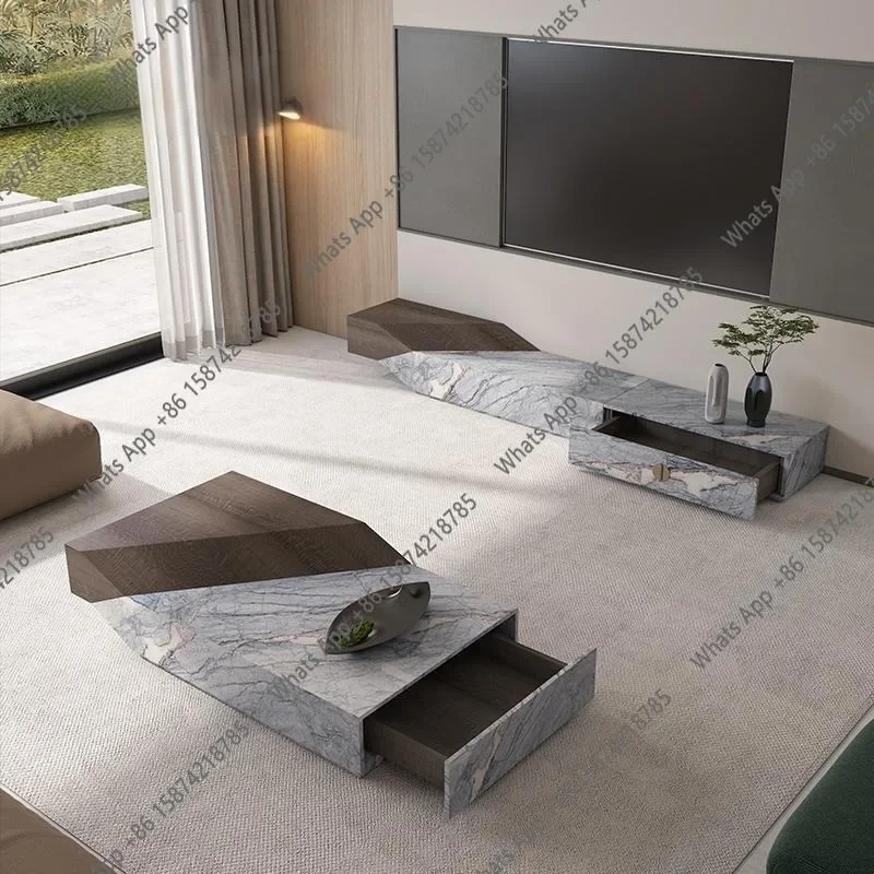 

X J Italian Freeform Travertine Coffee Table, Designer Artistic Centerpiece, Heat & Scratch Resistant, Customizable