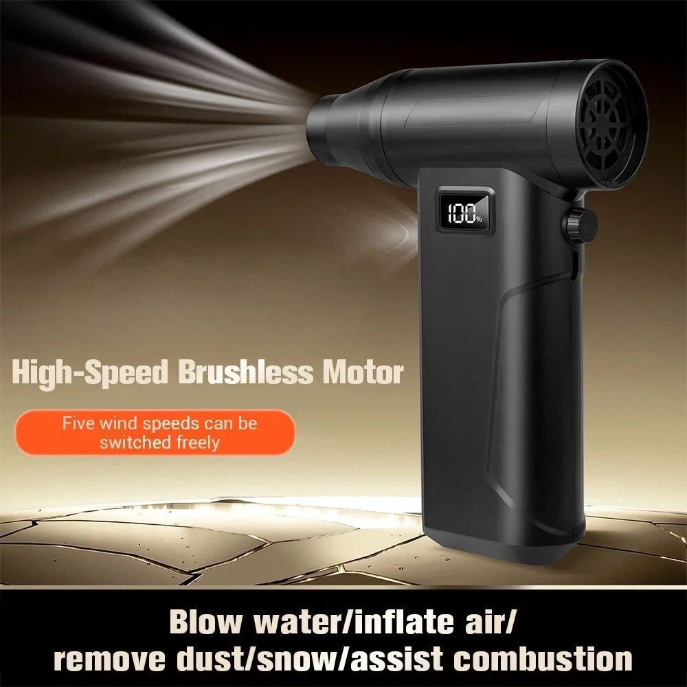 

Беспроводной вентилятор с 5 передачами, регулируемая скорость, бесщеточный жестокий вентилятор для очистки пыли, портативный перезаряжаемый турбовентилятор с подсветкой