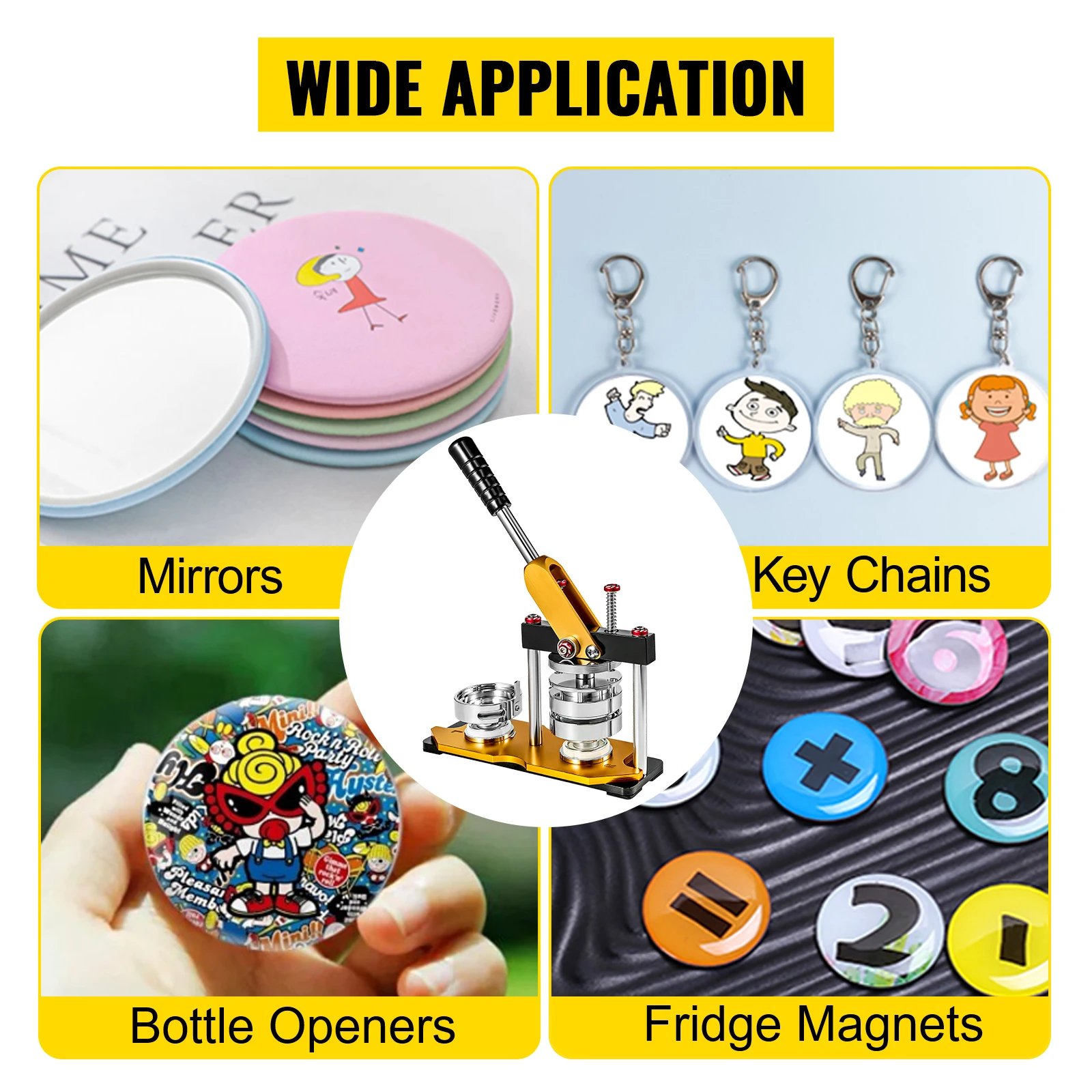 VEVOR 75mm Button Badge Maker Machine with 100 Sets Dies Circle Manufacture Button Parts Metal Custom Sheet Tag Pressing for Pin