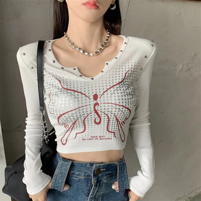 

European Style Girls Fashion Streetwear Y2k Top Women Clothes Female Ladies Chic Harajuku Sexy Bow Graphic T Shirts BVAN9265-1