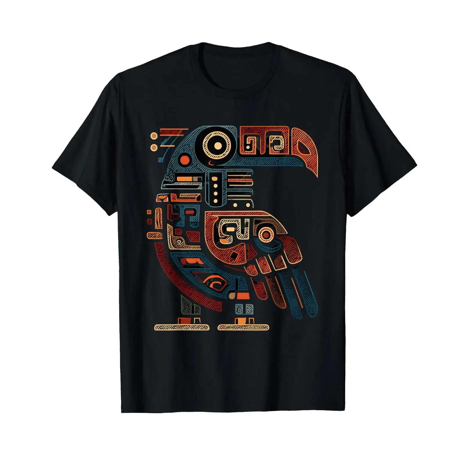 Camiseta vintage de diseñador con estampado de pájaro azteca, inca, tolteca, maya, mexicana, indígena, azteca, ligeramente elástica, estilo hombre, con efecto lavado.