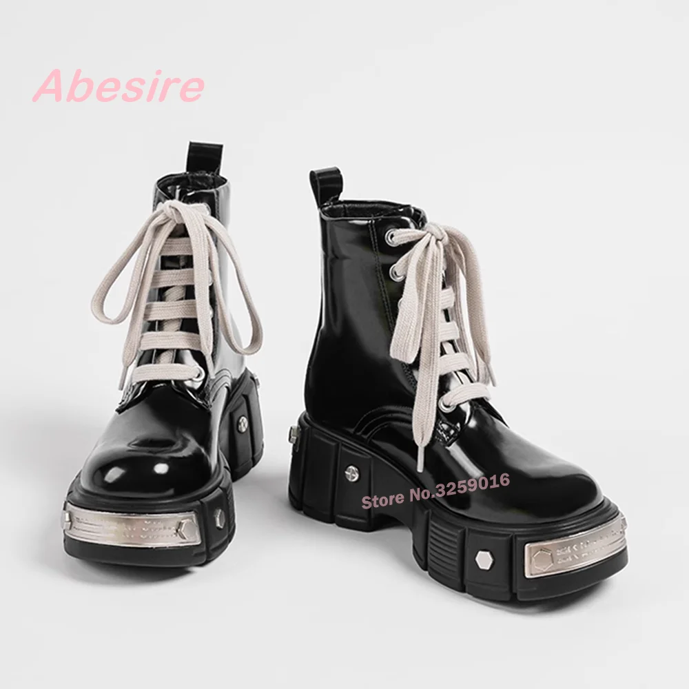 Riveted Motorcycle Boots Women's 2024 New British Style Round Head Lace up Punk Thick Sole Boots Sweet Cool Short Boots Black