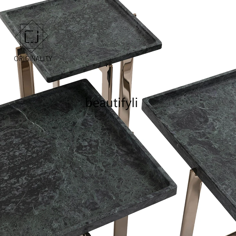 Marble Side Table Nordic Modern Living Room Coffee Size Combination Metal Corner round Tea Table image 5
