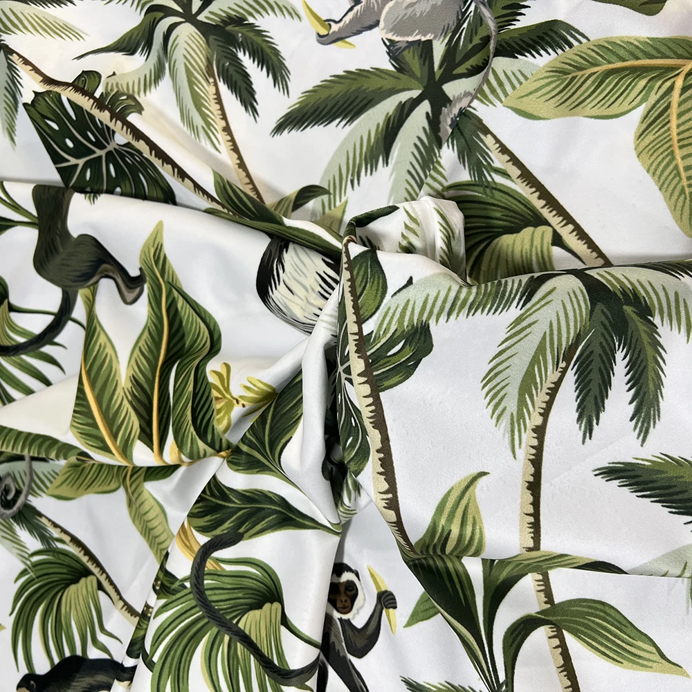 ESSIE HOME 140CM Digital Print Velvet Tropical Plant Animal Monkey Banana Tree Palm Leaves Trees