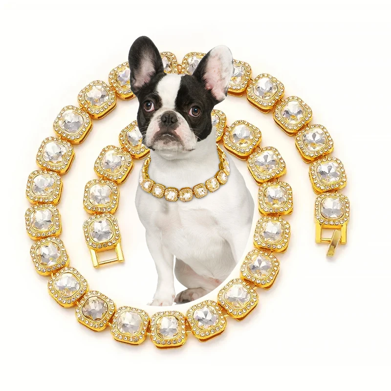 

Diamond Gold Dog Chain Collar Luxury Bling Shining Jewelry Pet Chains Collars for Dog Cat Puppy Pet Accessory