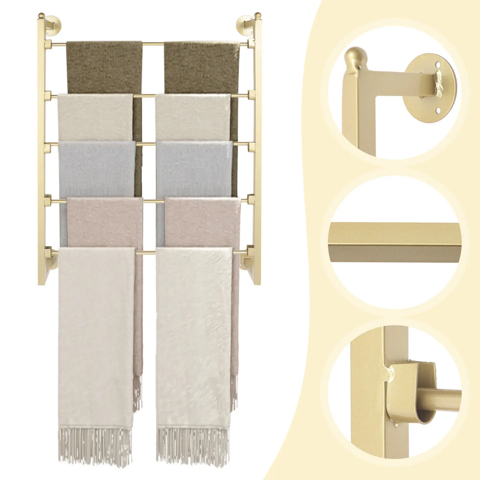 

Gold Wall Mount Metal Scarf Organizer - Hanging Rack & Exquisite Scarf Stand, USA