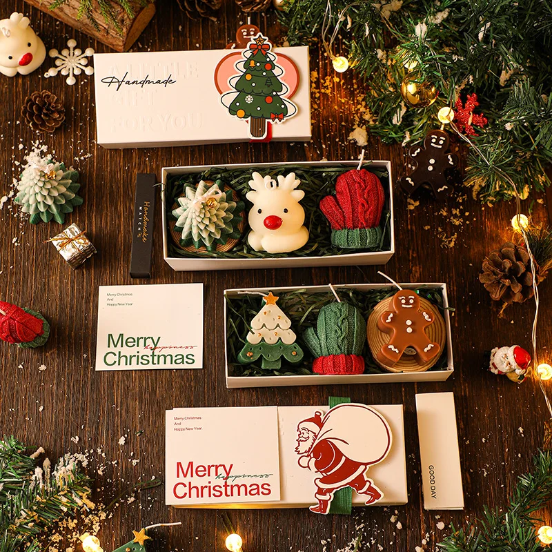 Weihnachten kreative handgemachte Duftkerze Geschenkset Weihnachtsdekorationen mit verschiedenen Formen Aromatherapie Kerzen