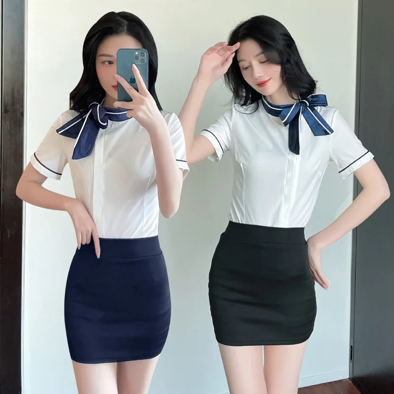 Woman Work Clothes Shirt Short Skirt Suit Hotel Waiter Beauty Salon Spa Massage Nail Cafe Foot Bath Technician Overalls Uniform