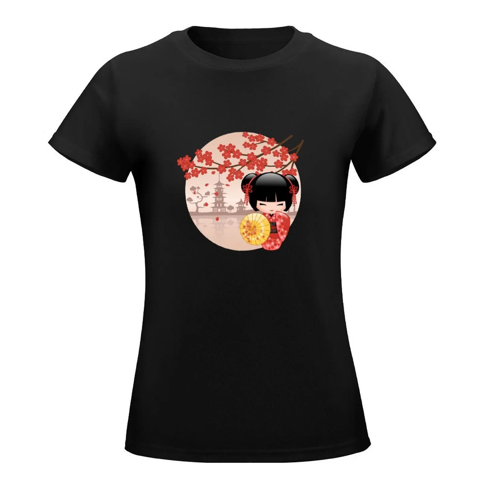 Japanese Red Sakura Kokeshi Doll V2 T-Shirt anime clothes lady clothes Woman T-shirts