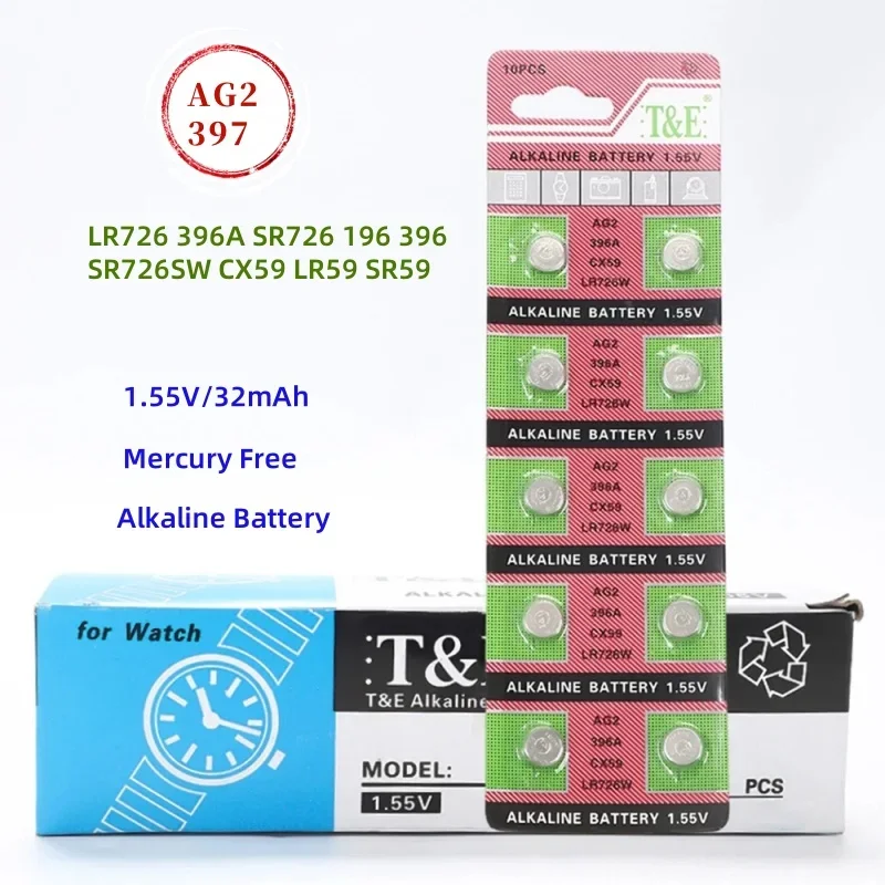 

200PCS Watch Battery AG2 LR726 397 396A SR726 196 SR726SW CX59 LR59 SR59 396 1.5V Cell Coin Batteries For Toys Remote