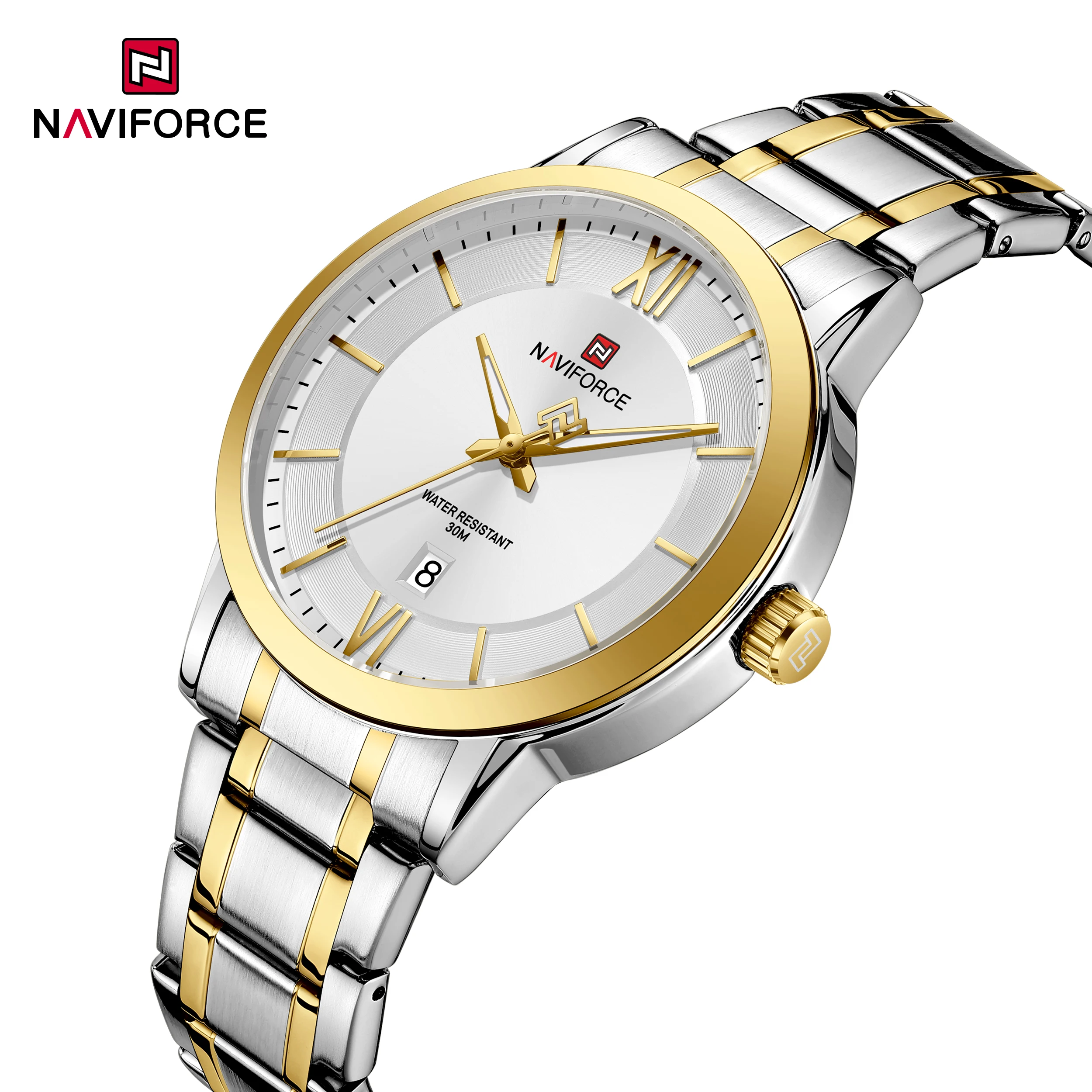 NAVIFORCE NF9254 Men's Quartz Watch Simple Fashion Business Calendar Display Stainless Steel Strap 3ATM Waterproof Watches