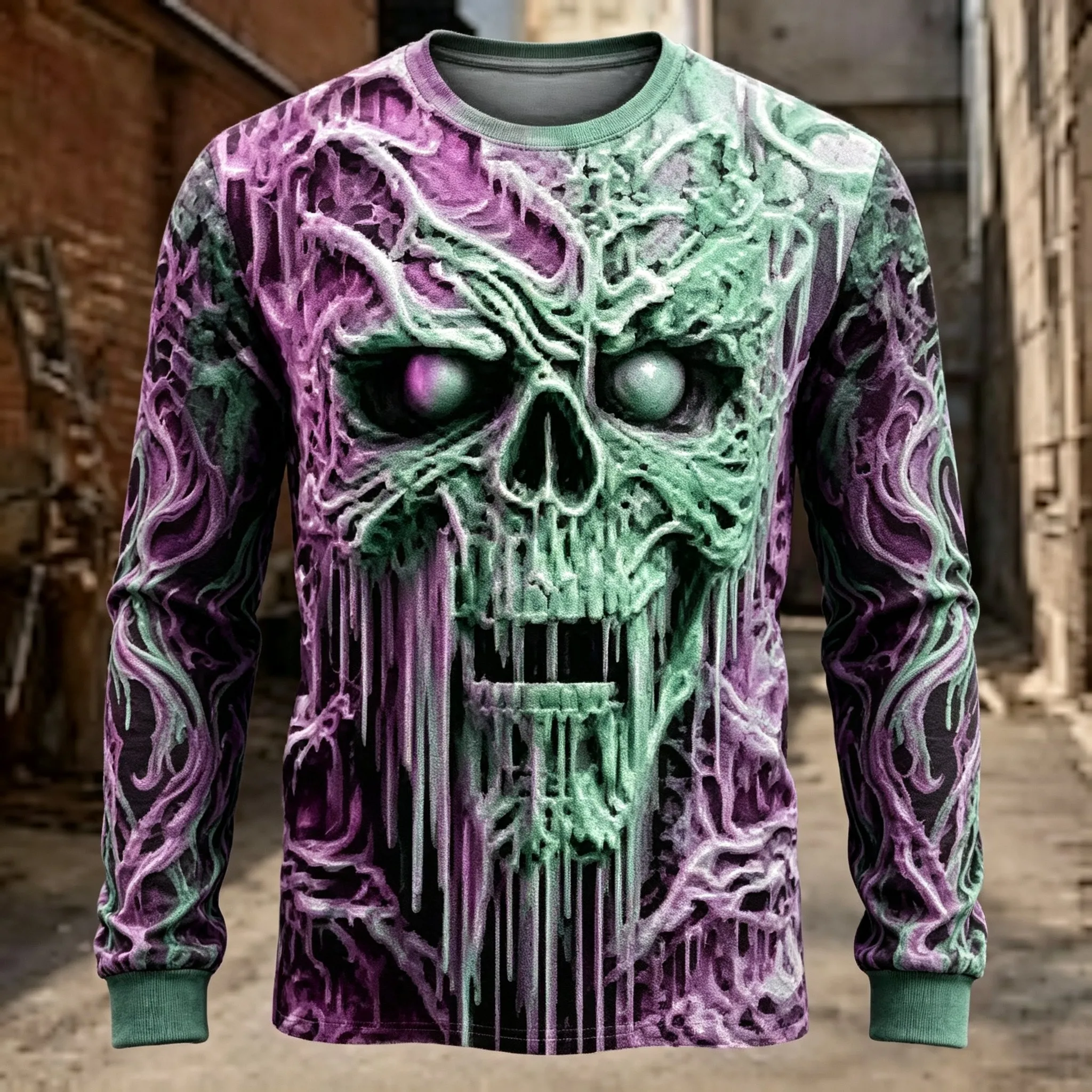 Men's Long Sleeve T-Shirt 3D Frozen Skull Icicle Print Gothic Halloween Street Crew Neck Tops