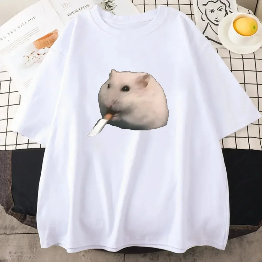 2026 Summer Cute Hamster Meme Graphic T-shirt Summer Round Neck Tee-shirt Print Clothes Kawaii Cartoon Women Tshirts Female Tees