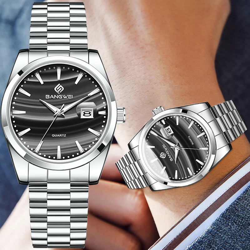 

BANGWEI TOP Мужские часы Часы из нержавеющей стали Календарь кварцевые светящиеся мужские наручные часы Торжественная одежда Подарок relogios masculino + коробка