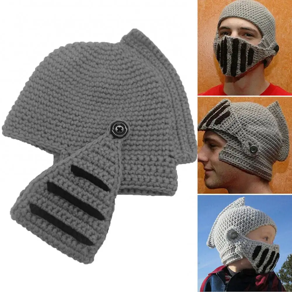 Warm Hat Men Beanie Windproof Knight Knit Beard Hats Handmade Woolen Yarn Knitwear Headgear Winter Beard Funny party Beanies