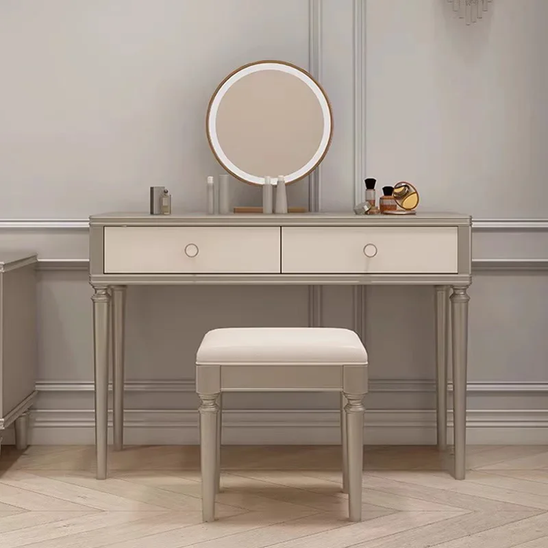 American light luxury solid wood bedroom princess dressing table modern simple storage cabinet integrated makeup table