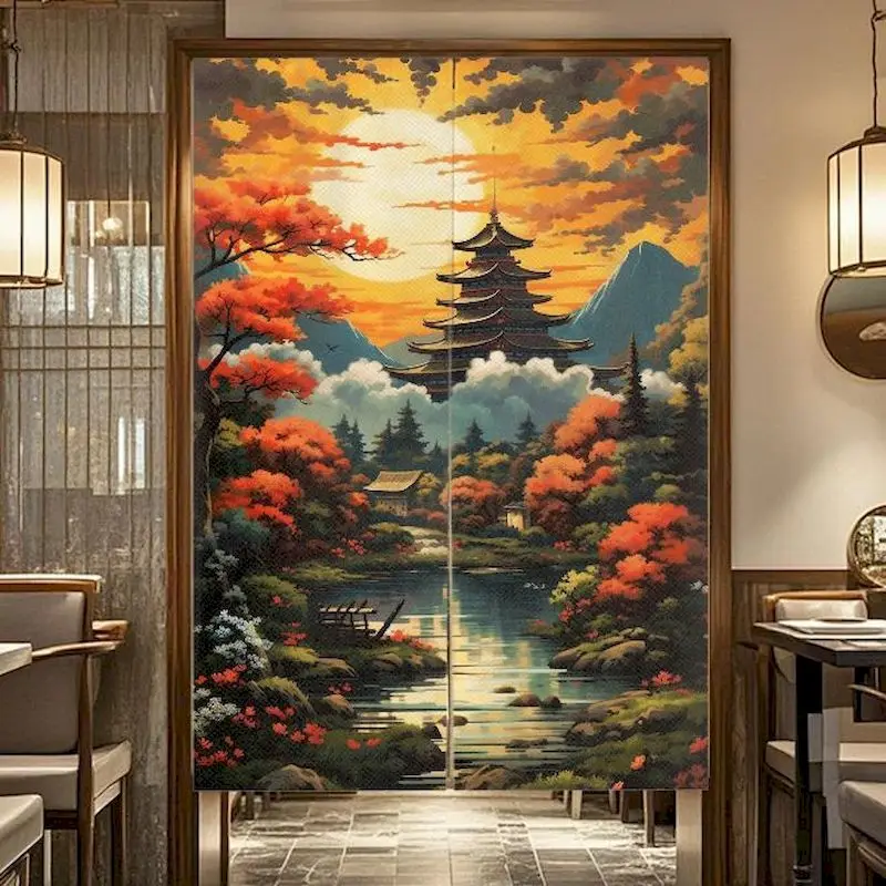 VIKAMA Japanese Geisha & Ukiyo-e Door Curtain, 6 Designs, Polyester Noren Doorway Cover for Home