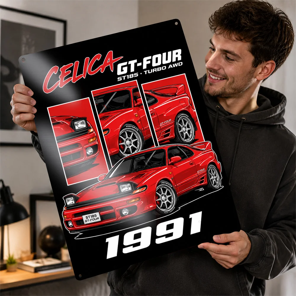 Japan Celica GT-Four ST185 Super Red Vector Rally Car Printed Poster Customized Metal Sign Bold Tribute Wall Art For An Office