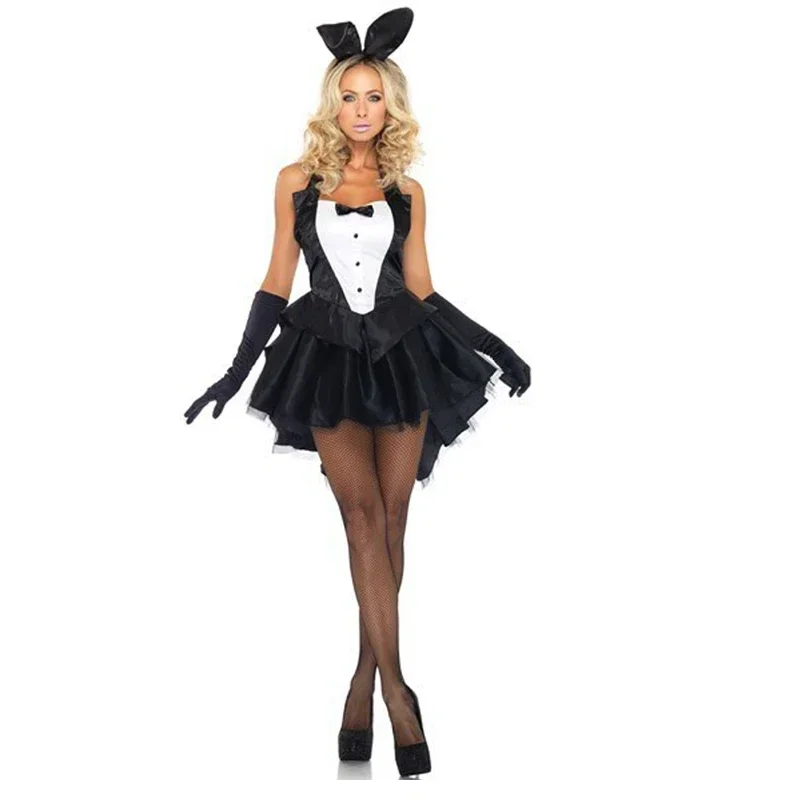 Women's Pajamas Sexy Bras Black and White Pongee Skirt Bunny Tuxedo Bunny Costume Show Dress Game Uniform Night Dress Women