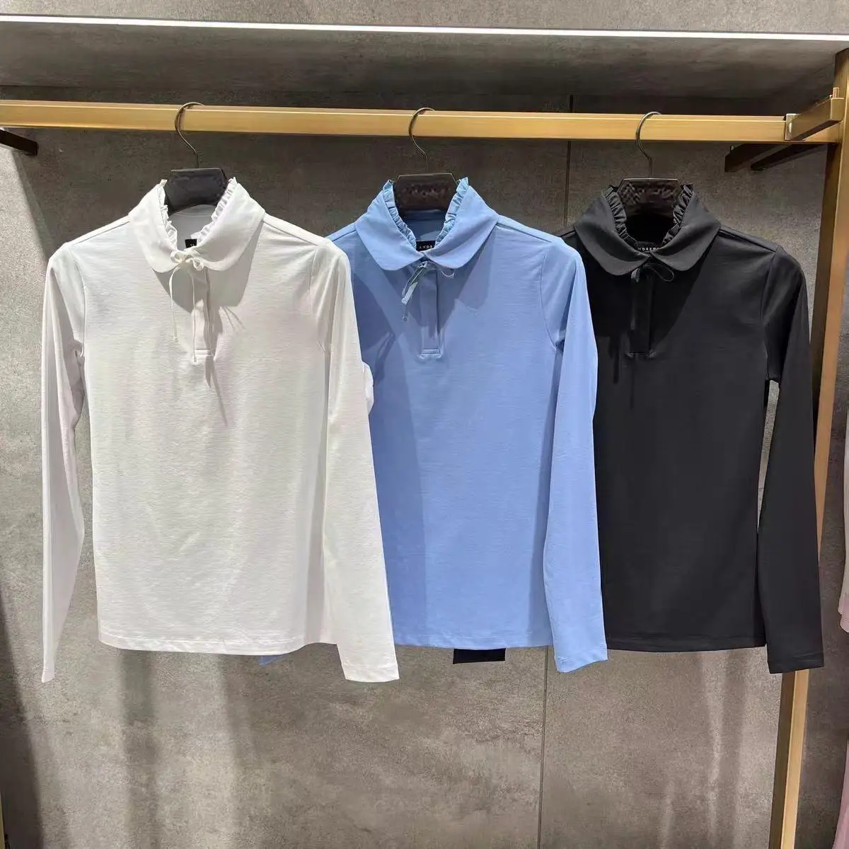 2026 Women Golf Training Base Top Collared Long Sleeve Shirt Bow Decoration Elastic Fabric Golf Sports Blouse