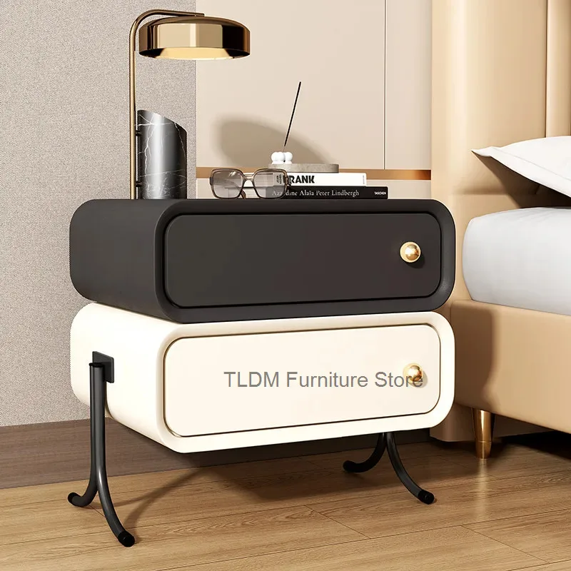Modern Stacked Round Edge Drawer Nightstand Gold Knob Curved Metal Leg Storage Side Cabinet For Bedroom Sofa Decor