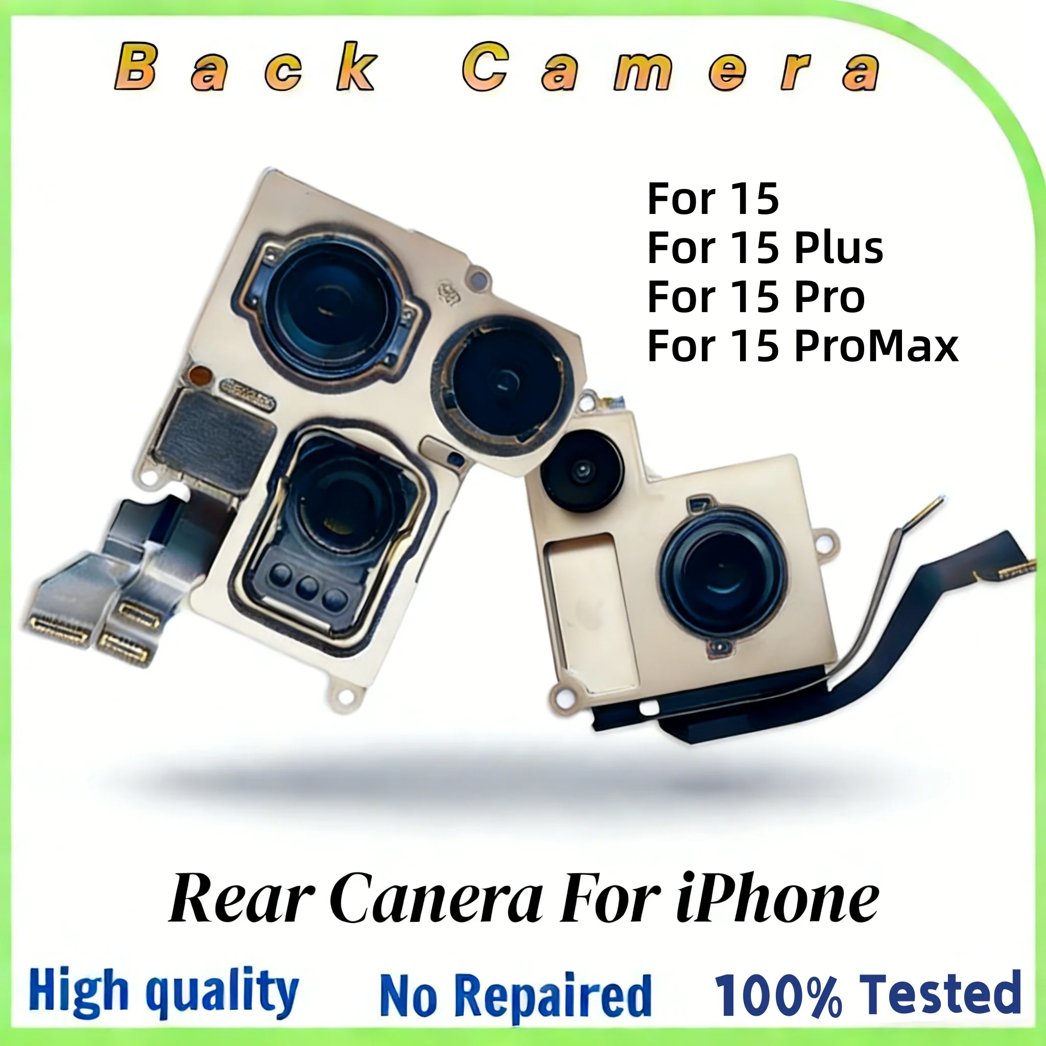 iphone-15-pro-max用テスト済みリアカメラ、iphone-15-plus用バックカメラ、メインフレックスケーブルモジュール交換付きカメラ