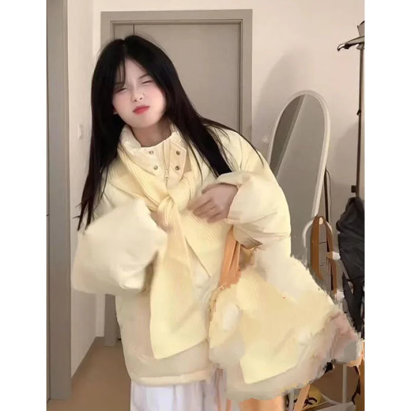 الخريف الشتاء الفتاة طالب سترة مبطنة بالقطن رشاقته الوقوف طوق النسخة الكورية المرأة كريم الأصفر القطن سترة منتفخة