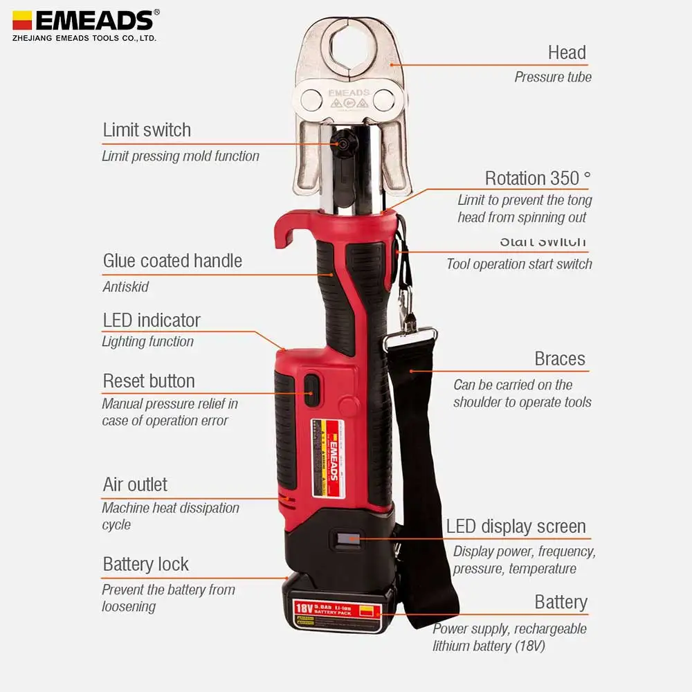 GE-1550 Charging PRO Press Tool One Button Start Lightweight Portable Pipe Crimping Tool Kit
